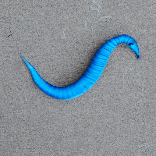 Image similar to studio photograph of a matte dark gray worm with a neon blue head and tail