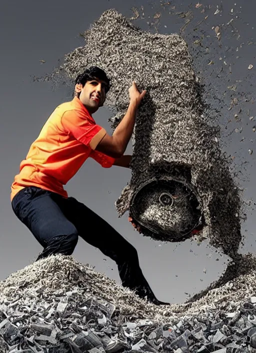 Image similar to A photograph of Rishi Sunak destroying the bible in a shredder, realistic, detailed