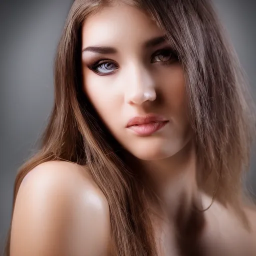 Prompt: portrait of a beautiful model, blurred background, high end photography, studio light, sharp focus