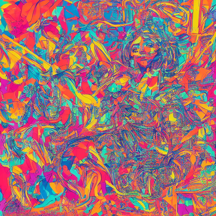 Image similar to album cover design in beautiful bright colors by james jean, gmunk and jonathan zawada