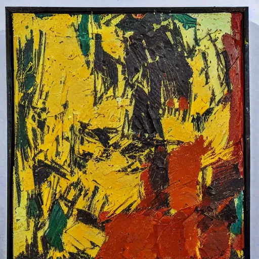 Prompt: oil paint impasto relief, abstract by mondrian, multi layered thick brush marks, some splattered paint, in the style of ivan shishkin and frank auerbach and van gogh