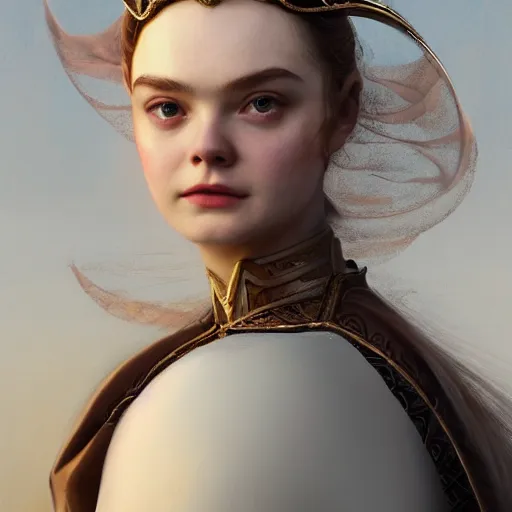 Image similar to head and shoulders portrait of modern darna, elle fanning as a knight from an edmund leighton painting, intricate, elegant, dark vibes, highly detailed, digital painting, artstation, glamor pose, concept art, smooth, sharp focus, illustration, art by wlop, mars ravelo and greg rutkowski