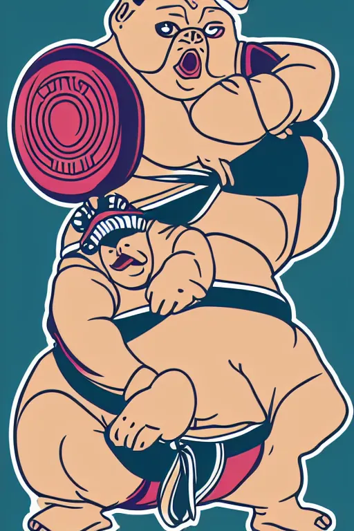 Image similar to Sumo wrestler pug, sticker, colorful, illustration, highly detailed, simple, smooth and clean vector curves, no jagged lines, vector art, smooth