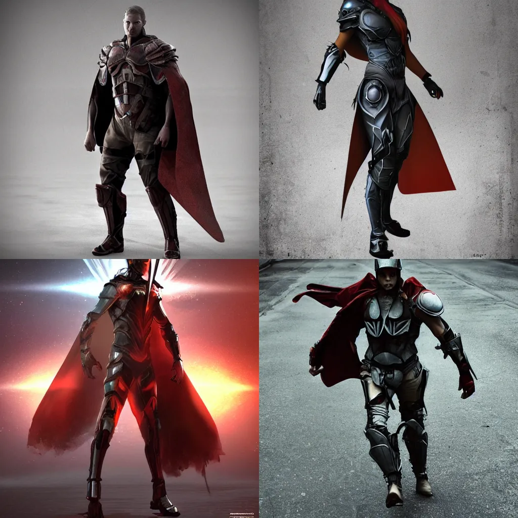 Prompt: sci-fi warrior, torn cape, cgsociety, dynamic pose, trending, high quality