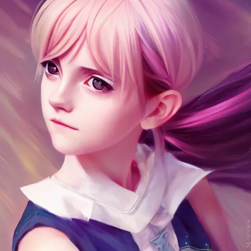 Prompt: pastel anime portrait of emma watson as an anime girl by Stanley Artgerm Lau, WLOP, Rossdraws, James Jean, Andrei Riabovitchev, Marc Simonetti, and Sakimichan, trending on artstation