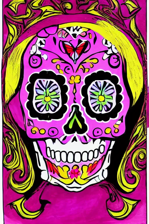Image similar to Illustration of a sugar skull day of the dead girl, art by john hoyland