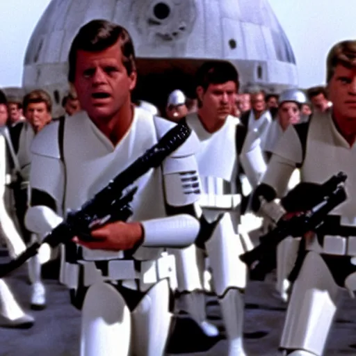 Prompt: a still frame from the movie star wars a new hope, starring jfk