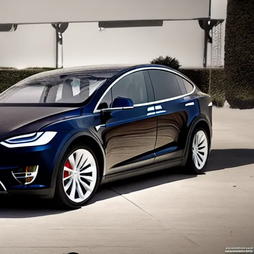 Image similar to full length wide angle photo of a tesla model x as a limousine, advertising photography, hdr 8 k photo