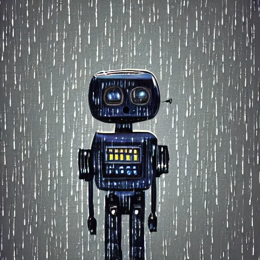 Image similar to A robot dancing in the rain, close-up, highly detailed, illustration