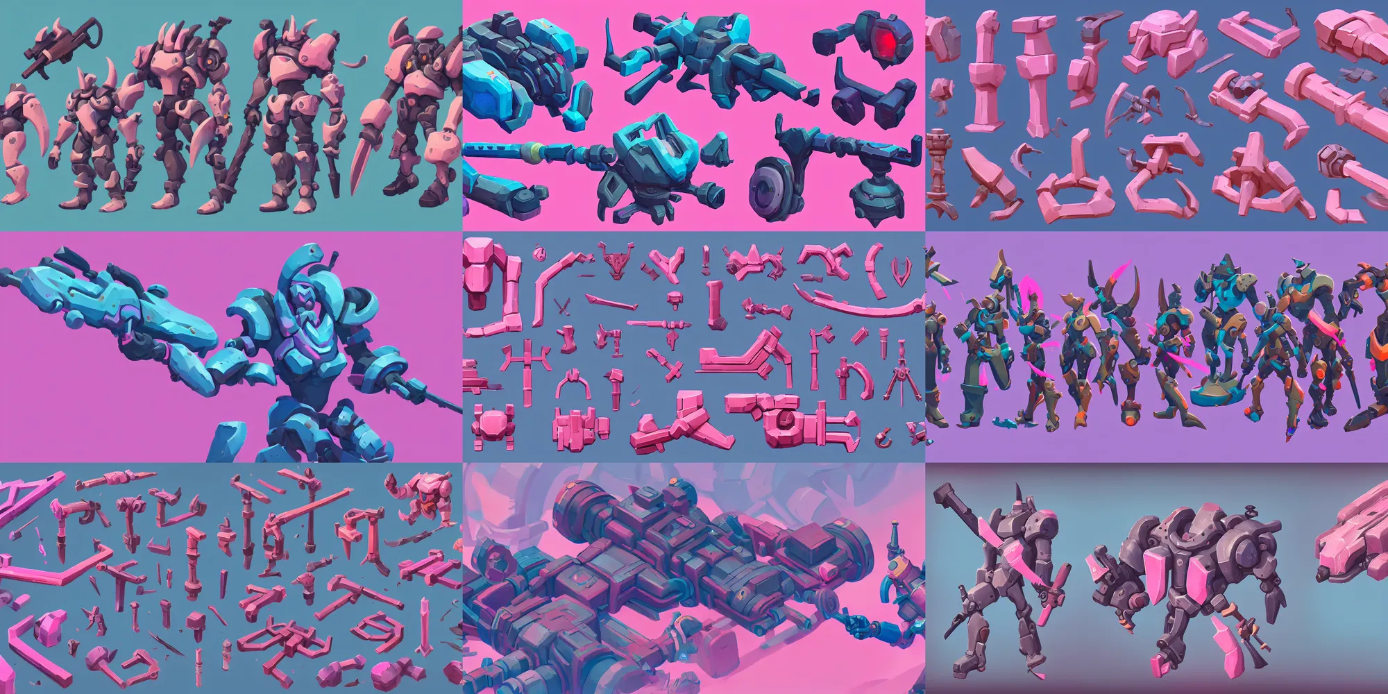 Prompt: game asset of heavy structural parts, in gouache detailed paintings, props, stylized, 2 d sprites, kitbash, arcane, overwatch, blue and pink color scheme, 8 k, close up