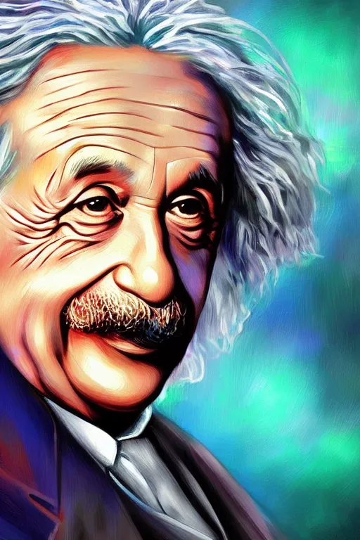 Image similar to color portrait of albert einstein in the style of charlie bowater