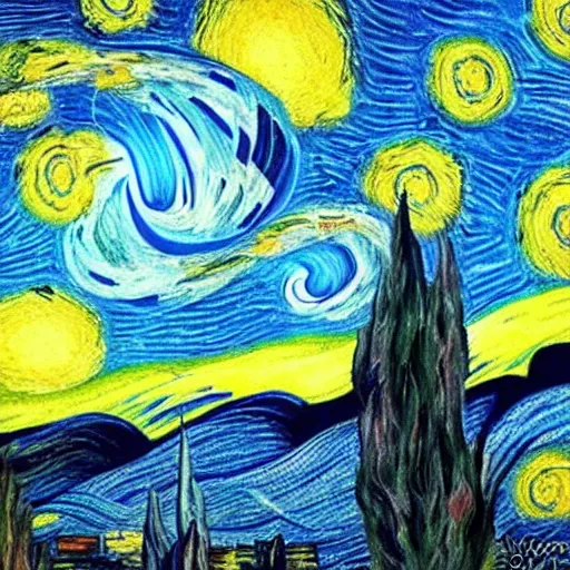 Image similar to a tardis exploding by van gough, insanely detailed