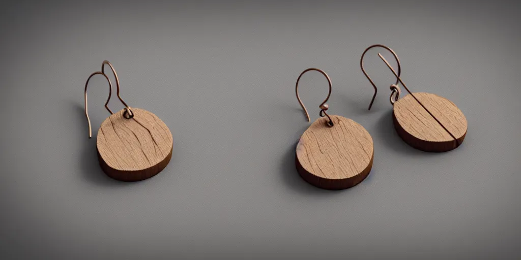 Image similar to earring design, jewelry design, wood, nordic, material, product design, trending on artstation, cgsociety, photo realistic, design by ziva cph and isabel lennse, 8 k, unreal engine, c 4 d