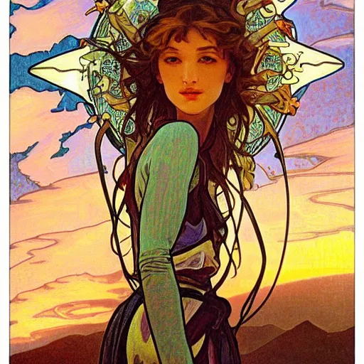 Prompt: stanley artgerm alphonse mucha style alien invasion in the horizon sunset skies, hyperrealism photo - realistic lifelike maximalist hyperrealism