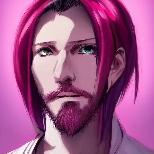 Prompt: rasputin as an anime boy, pink hair, gorgeous, amazing, elegant, intricate, highly detailed, digital painting, artstation, concept art, sharp focus, illustration, art by Ross tran