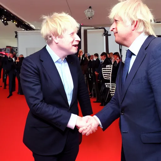 Image similar to Hideo Kojima shaking hands with Boris Johnson, photo