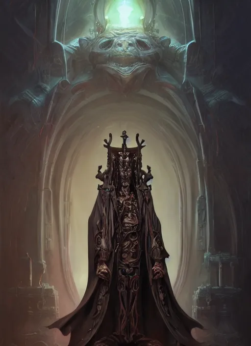 Image similar to slender mean looking high priest with dark biomechanical robes, subsurface scattering, by jesper ejsing, justin gerard, tomasz alen kopera, cgsociety and fenghua zhong, highly detailed, rim light, cinematic lighting, illustration, art, octane render, very coherent, cinematic, hyper realism, high detail, octane render, 8 k