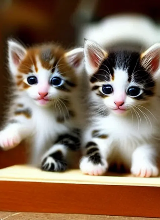 Image similar to clear photorealistic picture of adorable kittens made out of sushi