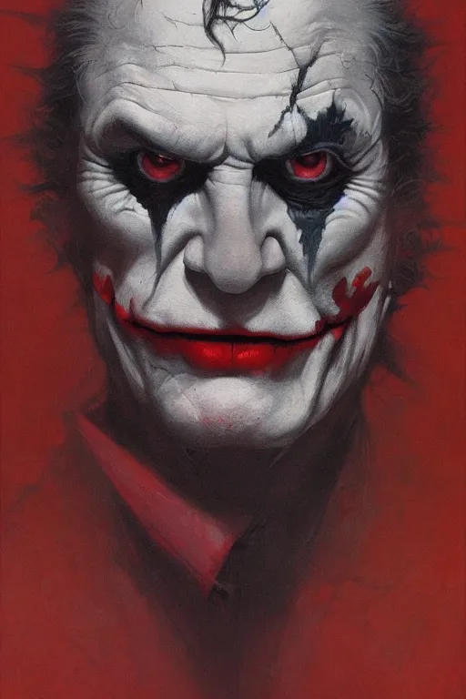 Prompt: Portrait of Joker, dc comics, dark, intricate, smooth, artstation, painted by Wayne Barlowe, Zdislav Beksinski