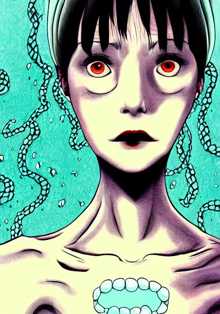 Image similar to portrait of a beautiful slime woman by junji ito, 8 k, hd, saturated,