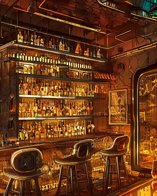 Prompt: intricate illustration, of cyberpunk bar, inside a glass jar. intricately detailed. beautiful.. 3 d vray render, artstation, deviantart, pinterest, 5 0 0 px models