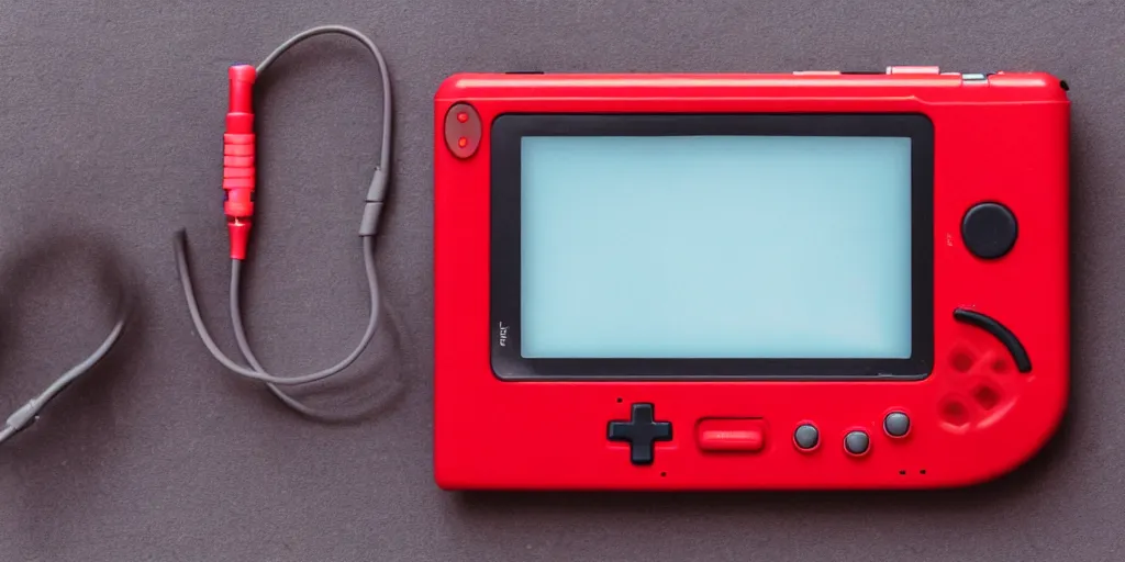 Image similar to heart monitor films on a wide red gameboy handheld console