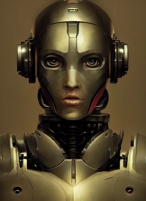 Image similar to hyper realistic portrait of heroic machine robotic android beautiful girl, cinematic, artstation, cgsociety, full face shoulder, greg rutkowski, james gurney, mignola, craig mullins, brom redshift, vray, octane