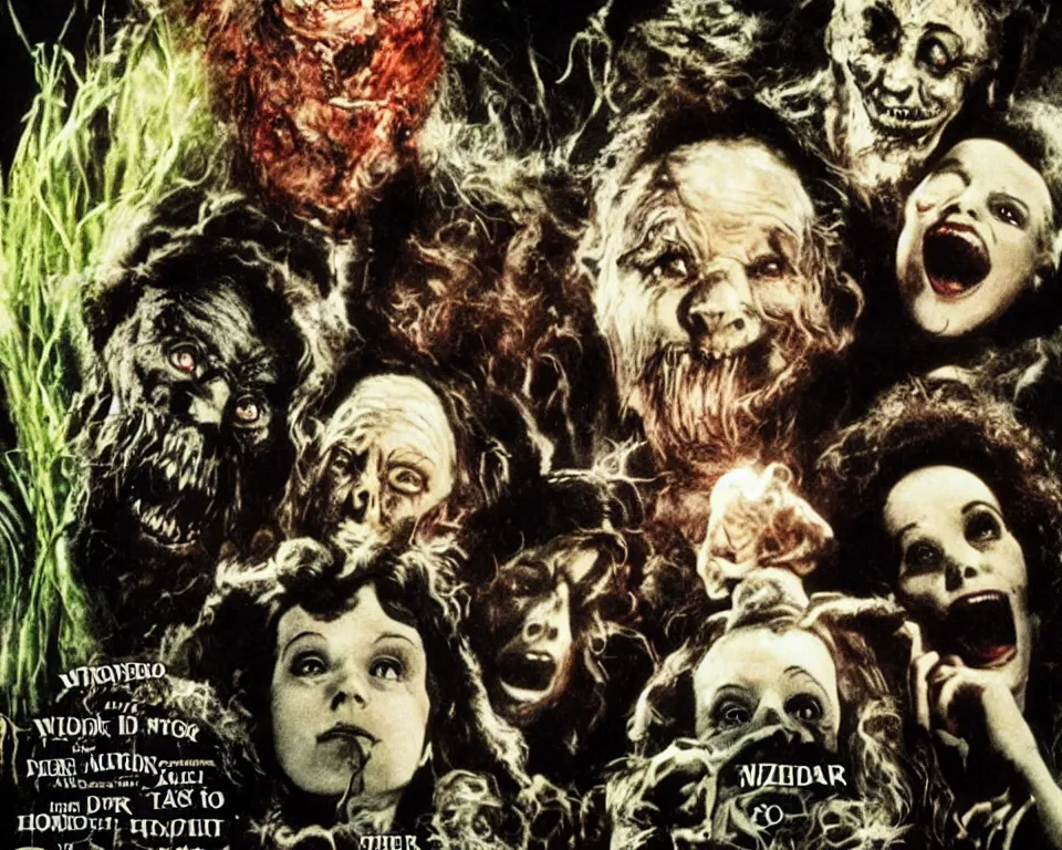 Image similar to A horror movie poster featuring the Wizard of Oz