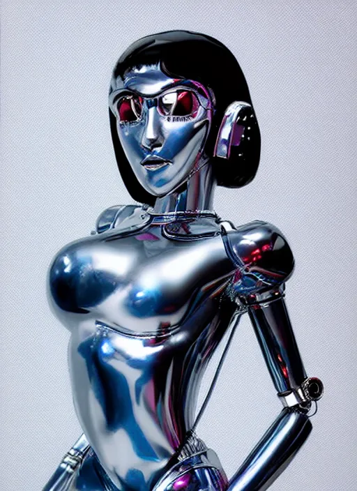 Prompt: airbrush svelte chrome robot being kawaii in the style of sorayama