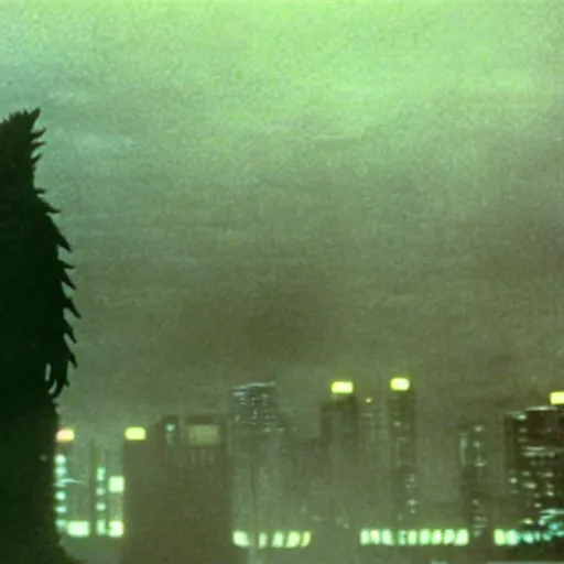 Prompt: a film still of godzilla in blade runner