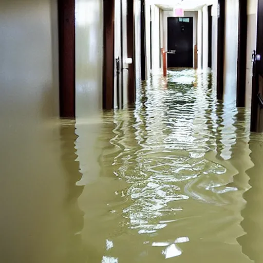 Prompt: flooded hallway,