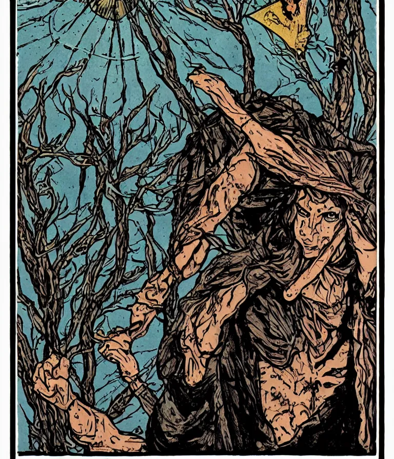 Prompt: the fool tarot card in the style of becky cloonan