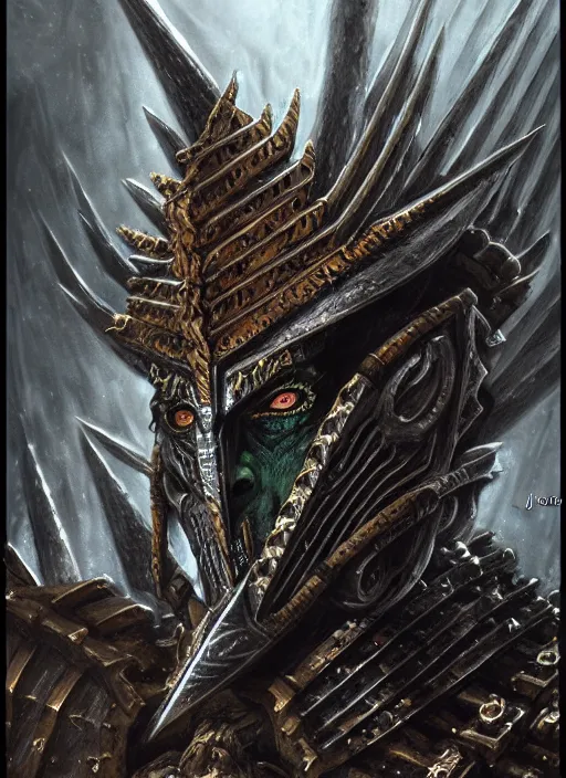 Prompt: portrait of a nagash atop his black pyramid, intricate, warhammer, warhammer 4 0 k, highly detailed, digital painting, concept art, sharp focus, illustration, muted colors, grim dark, moody, gloomy, art by john blanche, by pedro nunez, by jaime martinez, by nacho molina