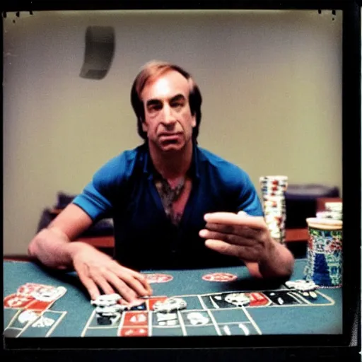 Image similar to 80's polaroid photo of saul goodman playing poker with the taliban