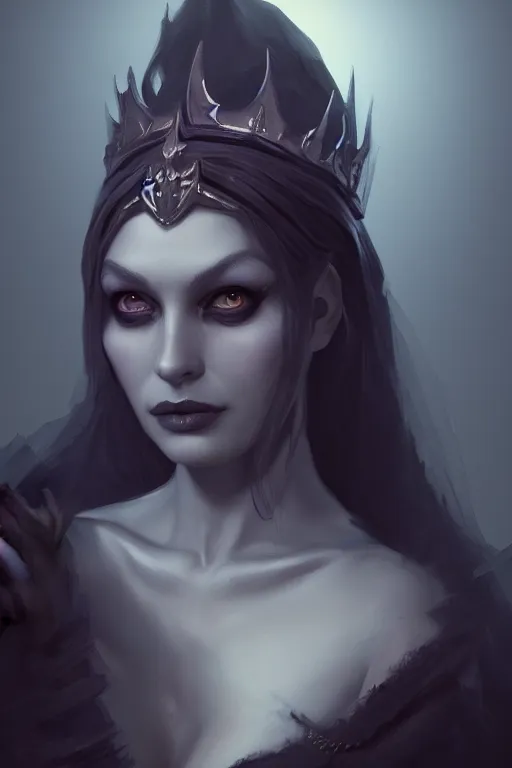 Image similar to a portrait of the queen of darkness, illustration, soft lighting, soft details, dark mood, painting oil on canvas by Shaddy Safadi octane render trending on artstation d&d characters, 4k, 8k, HD