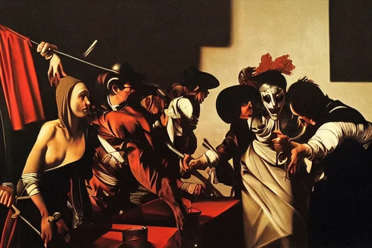 Image similar to the night of the purge,, highly detailed, 8 k resolution, art by caravaggio, modern art, optical illusion