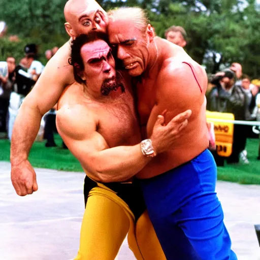 Prompt: kramer from seinfeld wrestling hulk hogan from wwf