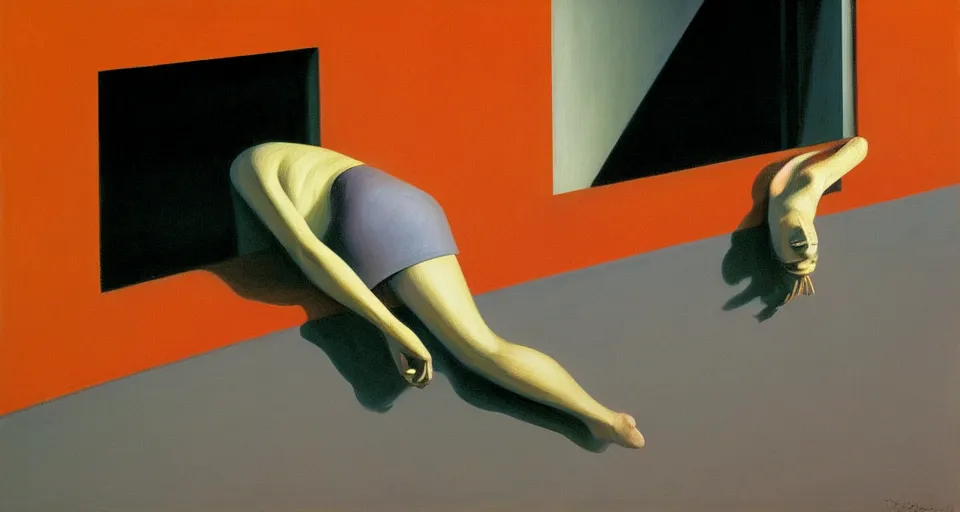 Image similar to photorealistic painting : figure head coming out of drain head, liminal space, oil on canvas, edward hopper vibe, oskar schlemmer gegenlicht, 2 0 0 5, painting by andrea eitel