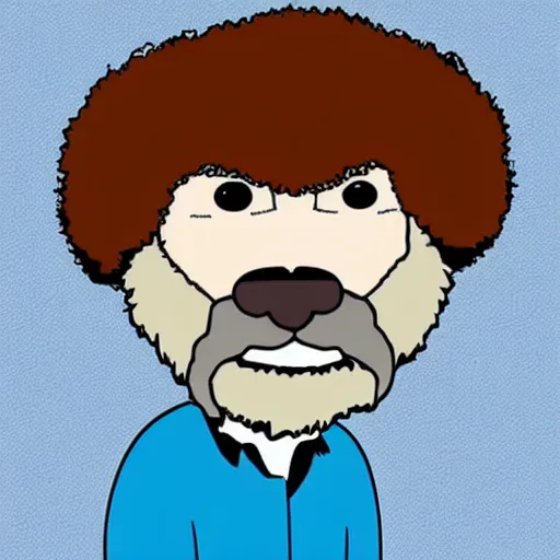 Prompt: bob ross as a dog, flat color cartoon, bluey