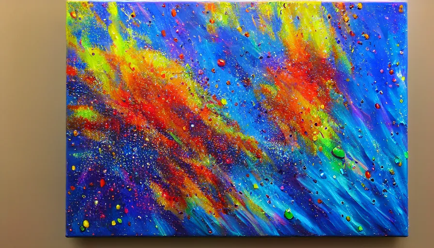 Prompt: nuclear explosion, painting on canvas, watedrops, water droplets, acrylic painting, acrylic pouring, painting, influencer, artstation - h 8 0 0