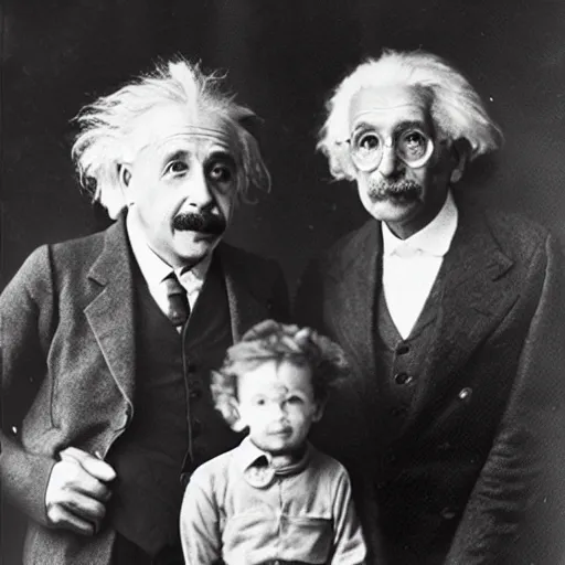 Prompt: albert einstein in a family photo with lil pumo 4k