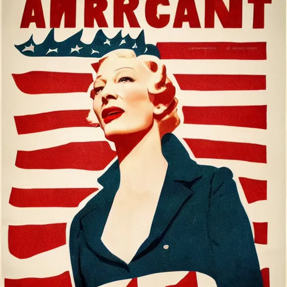 Image similar to american propaganda poster with cate blanchett , Ultra Detailed,