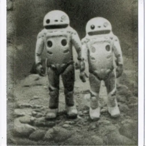 Image similar to polaroid photograph of aliens visiting earth, 1 9 5 0