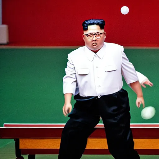 Prompt: photo of kim jung un playing ping pong