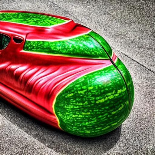 Image similar to stunning award winning hyperrealistic hdr 8 k highly detailed photo of a watermelon car