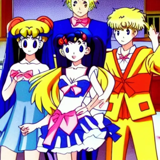 Prompt: sailor moon visiting tohru Honda and the sohma family, anime