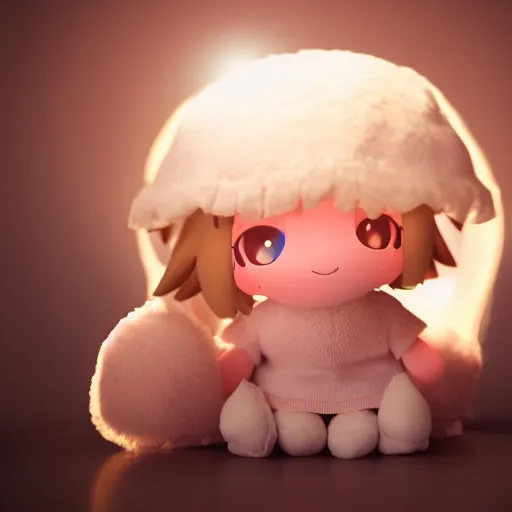 Image similar to cute fumo plush of a girl who's ready to go out and explore the world, lens flare, vray