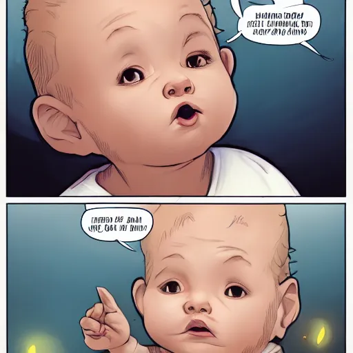 Image similar to portrait of a smug baby performing neurosurgey, medium shot, highly coherent, saga comic, fiona staples