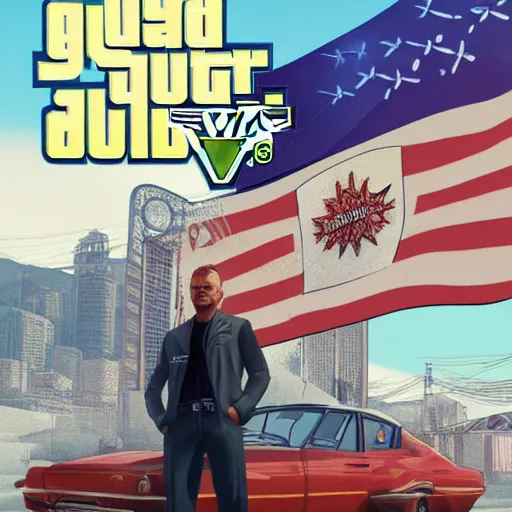 Prompt: Sauli Niinistö in GTA V, cover art by Stephen Bliss, ArtStation, no text, highly detailed