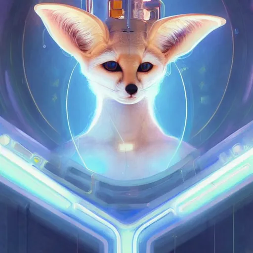 Prompt: portrait futuristic fennec fox animal, wearing a santa hat on their head, in future cyberpunk tokyo rooftop , sci-fi, fantasy, intricate, very very beautiful, elegant, human anatomy, neon light, highly detailed, digital painting, artstation, concept art, smooth, sharp focus, illustration, art by tian zi and WLOP and alphonse mucha